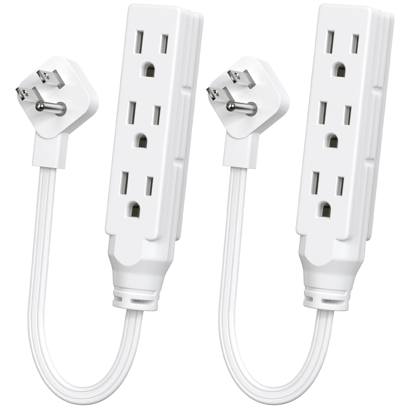 Power Strip Flat - 2 Stück Flachstecker-Steckdosenleiste mit drei Steckdosen,