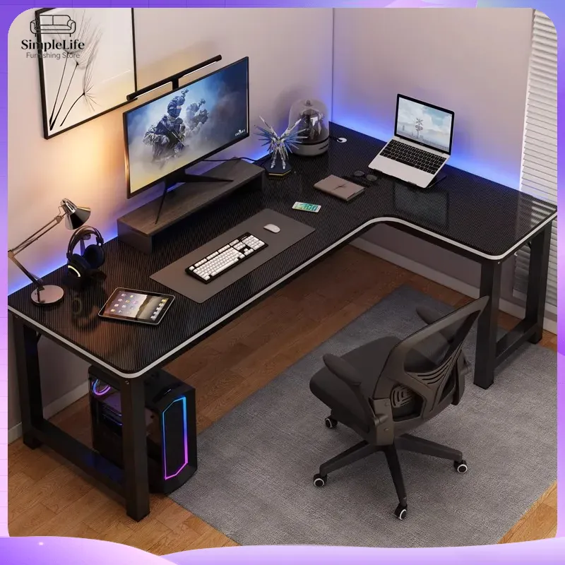Desk Setup With Laptop And Monitor - Eck-Gaming-Schreibtisch Computertisch für PC Laptop Ergonomisch