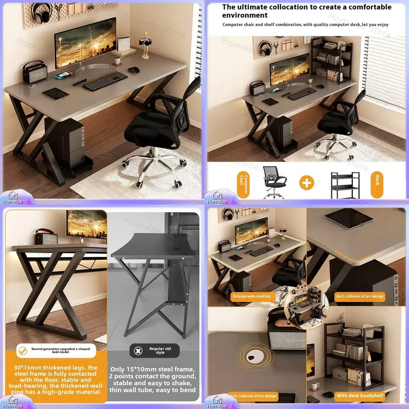 Desk Setup Ergonomics - Moderner Holz-Computertisch für Home-Office und Gaming-Setup