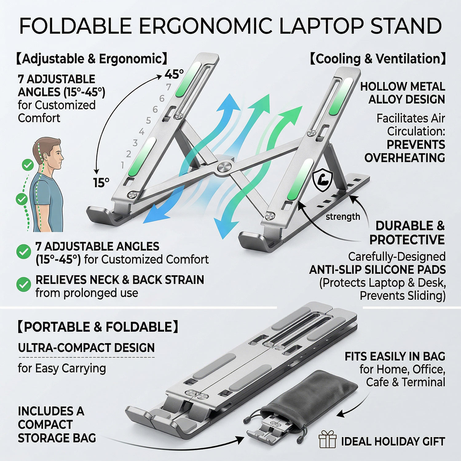Desk Setup Macbook - Tragbarer, faltbarer Laptopständer aus Metall, verstellbarer