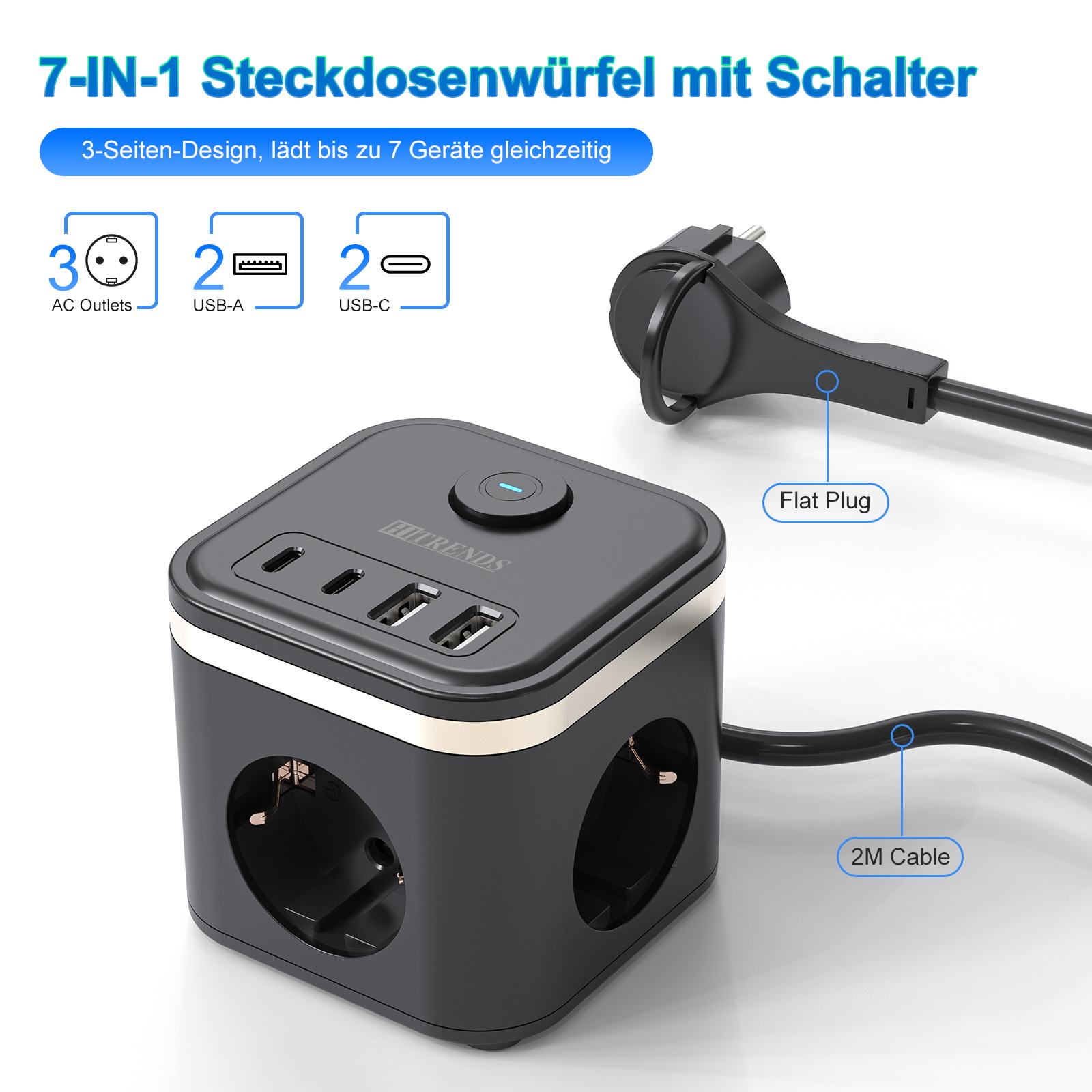 3680 W EU-Steckdosenleiste mit – Power Strip Flat Bewertung und Preis